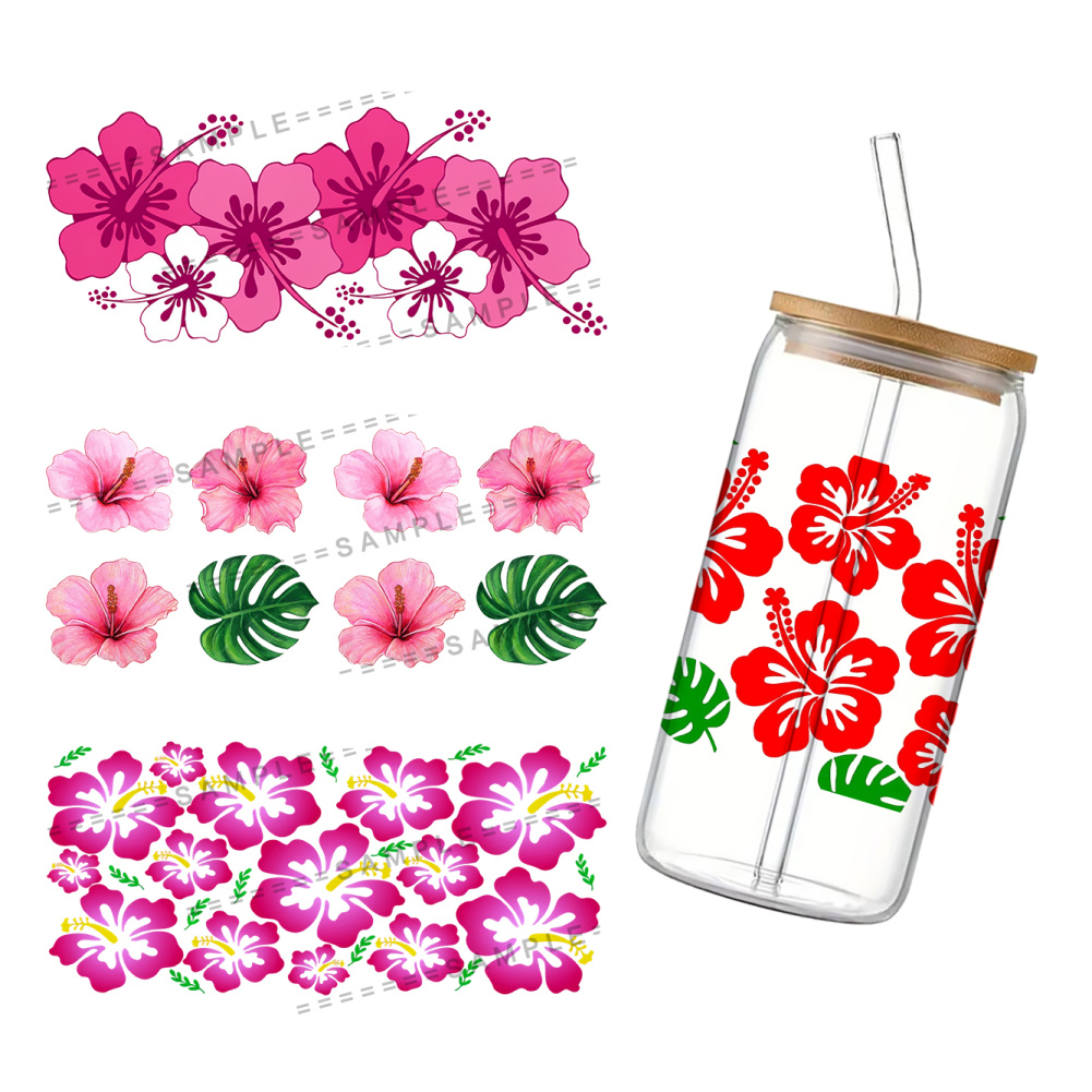 Rdta Tank Glass - Autocollants DTF UV Hibiscus Syriacus 11x24cm